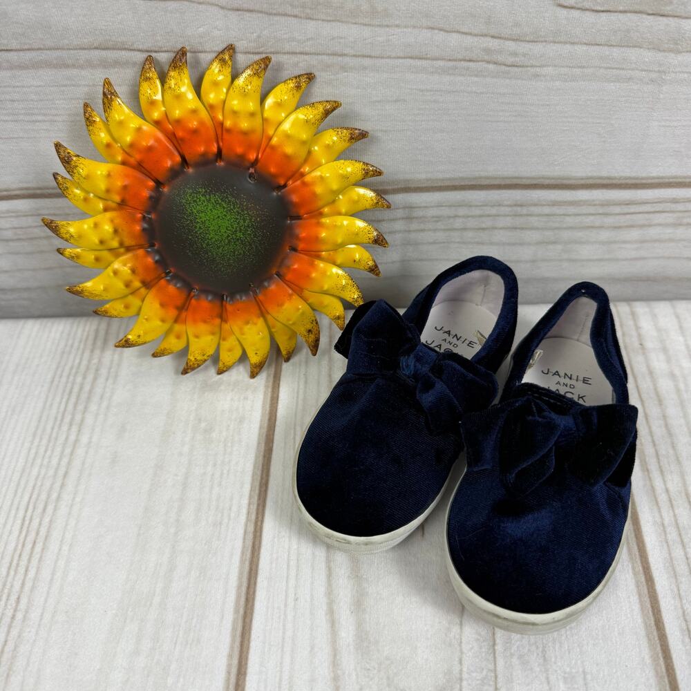 Janie and Jack Navy Velvet Bow Slip On Sneakers Kids Size 7C